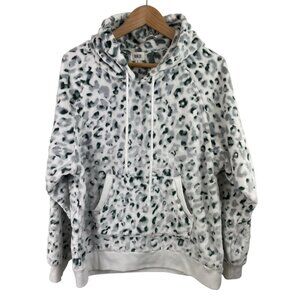 BKE Buckle Women Size Small White & Green Leopard Print Fleece Hoodie Sweatshirt